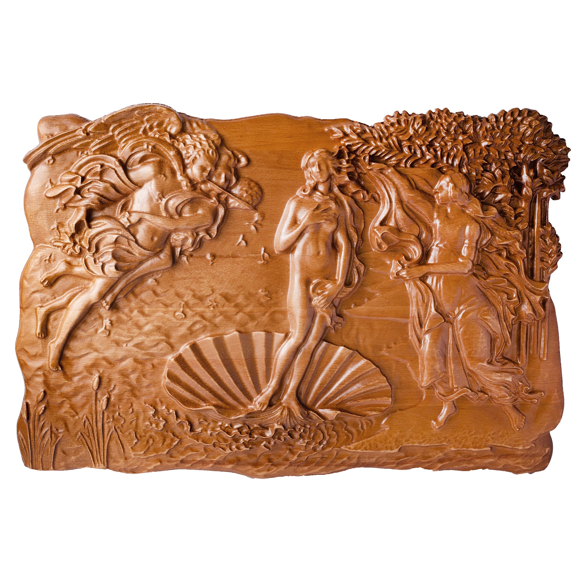 Birth of Venus Beech Wood Carved Plaque in Brown color Rectangular