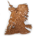 Indian on The Horse Ukrainian Beech Wood Carved Plaque in Brown color