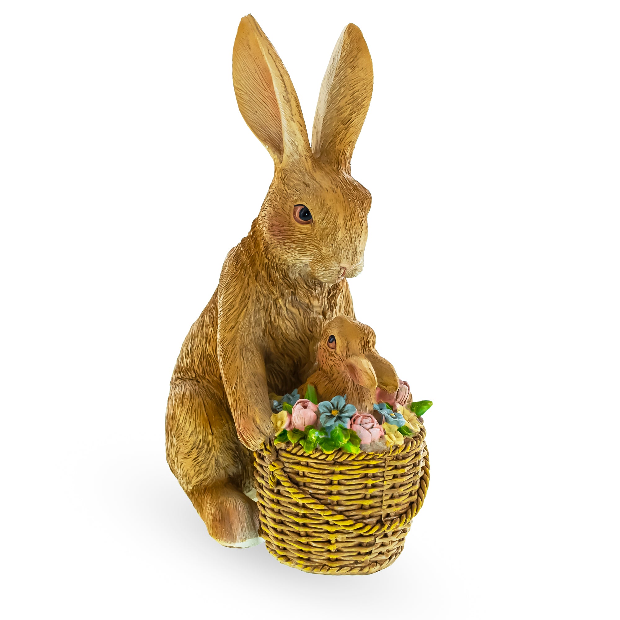 Mother & Baby Bunny Figurine – Rustic Easter & Spring Decor with Floral Basket 7.4 InchesChina , dimensions in inches: 7.4 x 5.3 x 3