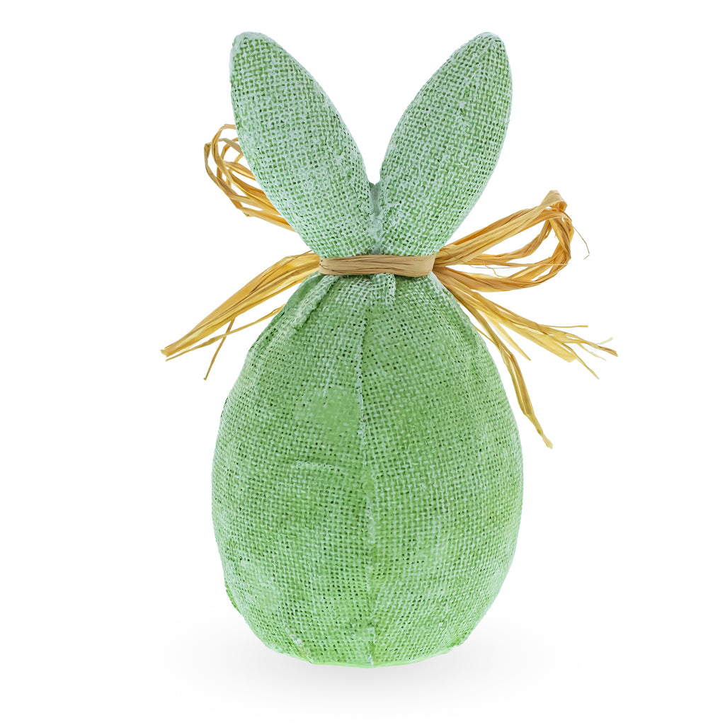 Rustic Bunny Nest Egg Decoration – Green Burlap-Style Easter Ornament with Raffia BowChina , dimensions in inches: 6.2 x 3.2 x 2.4