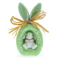 Rustic Bunny Nest Egg Decoration – Green Burlap Style Easter Ornament with Raffia Bow 6.2 Inches Tall in Multi color