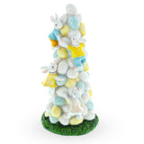 Easter Ascent: Bunnies Climbing Easter Egg Tree Figurine in Multi color,  shape