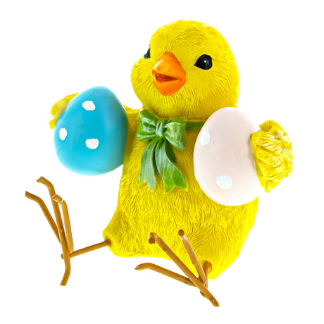 Cheerful Chick Clutching Colorful Easter Eggs Figurine in Multi color
