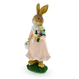 Vintage Style Easter Bunny Figurine – Springtime Rabbit Statue with Flowers & Egg Basket 8.7 Inches in Multi color