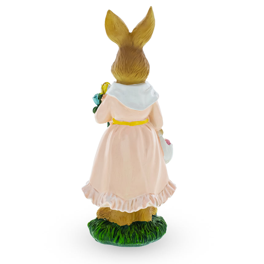 Vintage Style Easter Bunny Figurine – Springtime Rabbit Statue with Flowers & Egg Basket 8.7 Inches , dimensions in inches: 8.7 x 3.6 x 3.3