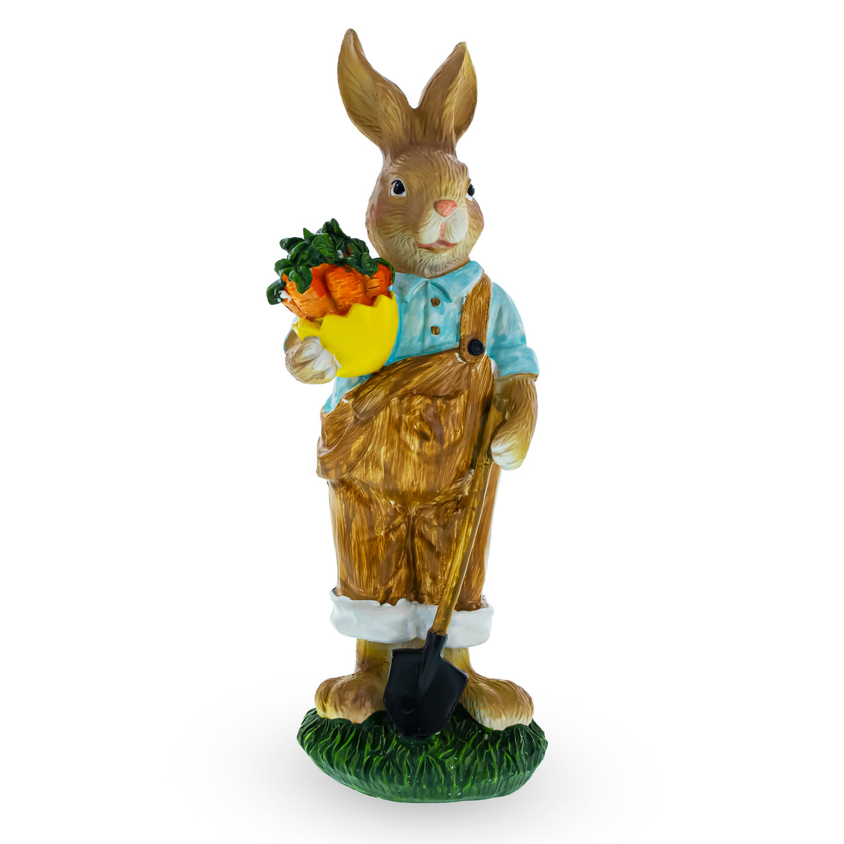 Resin Hardworking Father Bunny with Carrots Basket and Shovel Figurine in Multi color