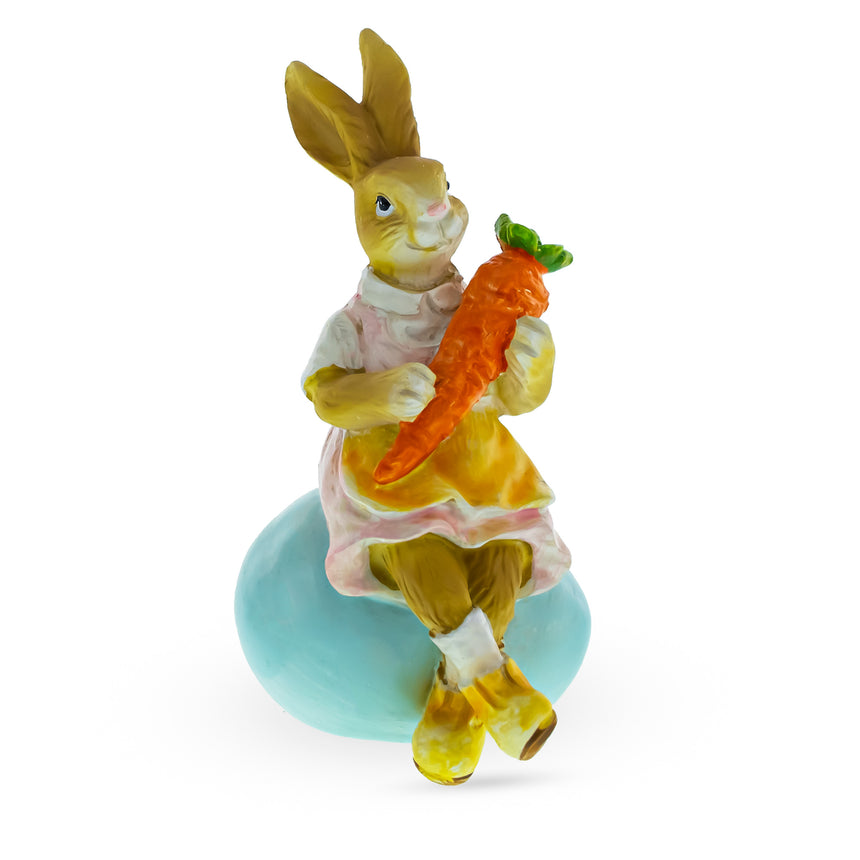 Shop Easter Bunny Figurine – Vintage-Style Rabbit Sitting on Egg with Carrot 5.2 Inches. Buy Easter Figurines Bunnies Multi   for Sale by Online Gift Shop BestPysanky Easter Bunny figurine decoration