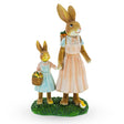 Mother & Child Easter Bunny Figurine – Vintage Style Spring Rabbit Statue with Baskets 11 Inches in Multi color