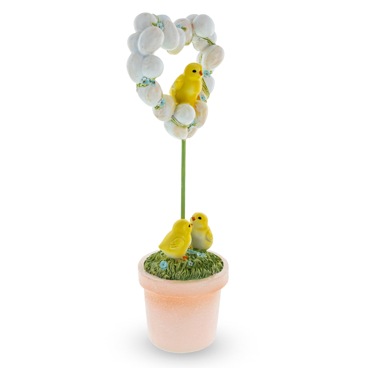 Adorable Chicks Nestled in Heart-Shaped Eggs Pot Easter Decorative Figurine ,dimensions in inches: 12.5 x 3.4 x 4.5