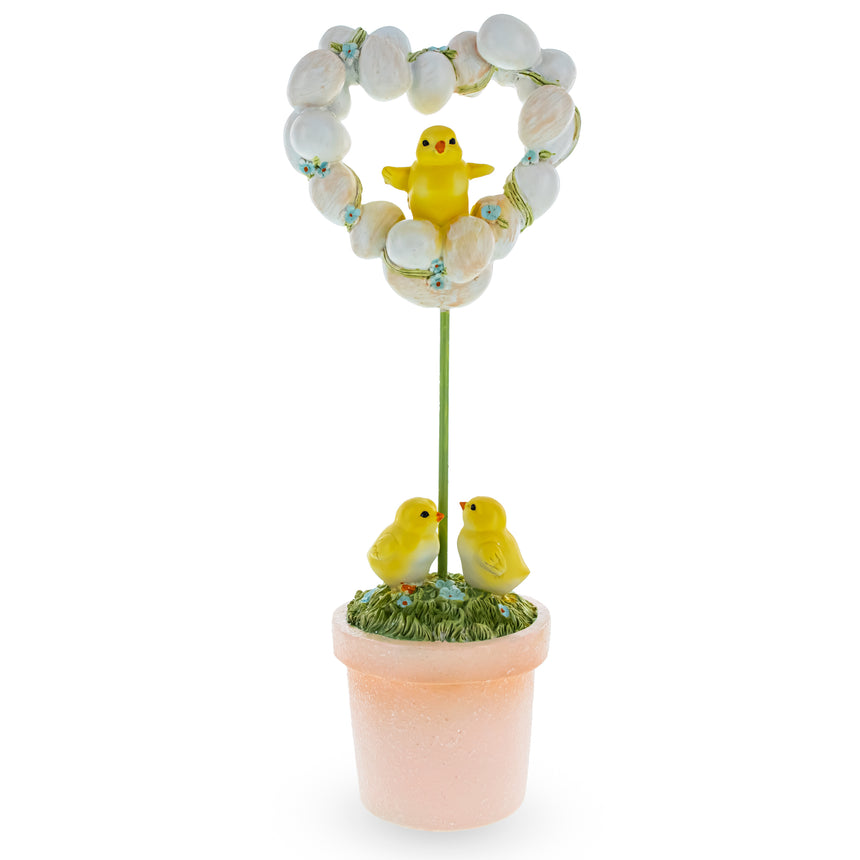 Adorable Chicks Nestled in Heart-Shaped Eggs Pot Easter Decorative Figurine in Multi color