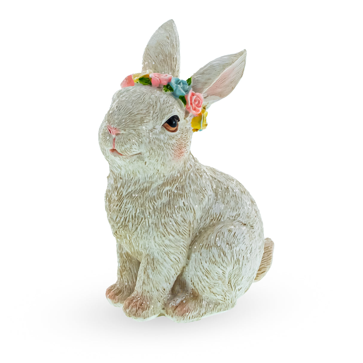 Floral-Adorned White Bunny: Elegant Decorative Figurine in Multi color,  shape