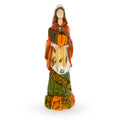 Pilgrim Woman Holding Horn of Plenty Cornucopia Thanksgiving Figurine in Multi color