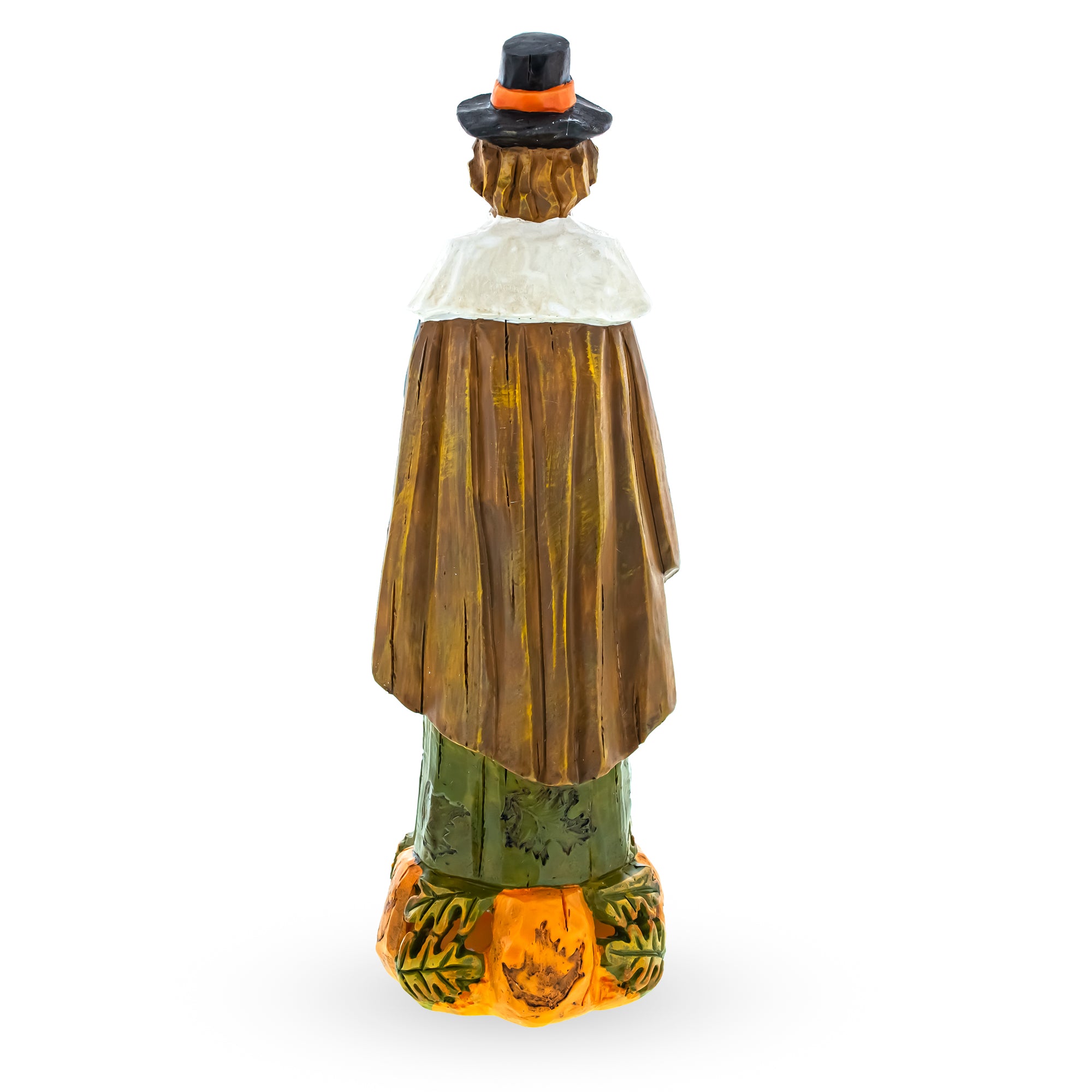 Pilgrim Figurine with Turkey – Autumn Thanksgiving Decorative Accent FigurineChina , dimensions in inches: 11.8 x 3.8 x 3.7