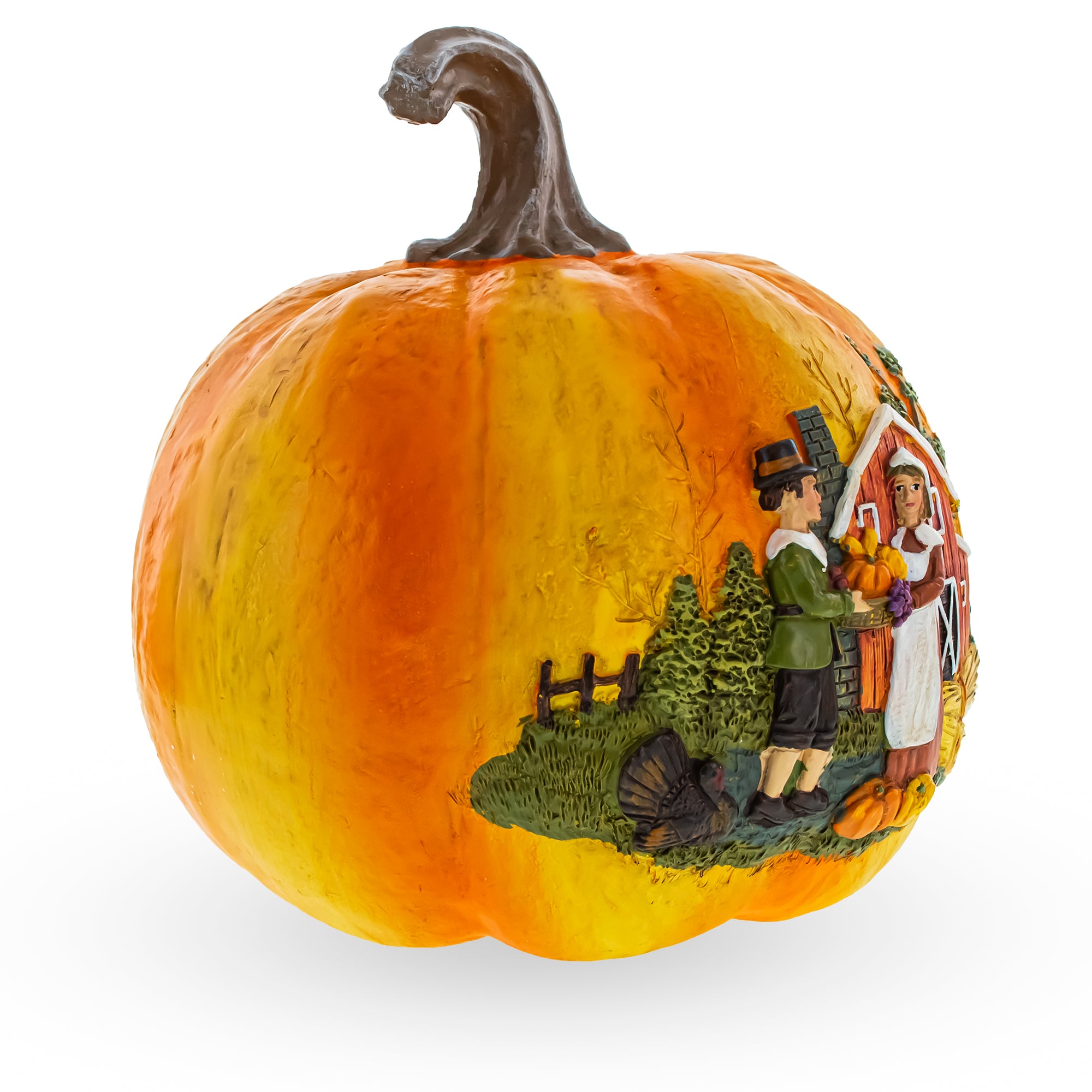 Shop Harvest Pumpkin Pilgrim Scene Thanksgiving Decoration with Rustic Barn Design Figurine. Buy Thanksgiving > Figurines Multi