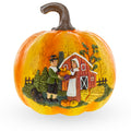 Harvest Pumpkin Pilgrim Scene Thanksgiving Decoration with Rustic Barn Design Figurine in Multi color