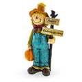 Friendly Scarecrow Holding Happy Thanksgiving Sign Figurine in Multi color