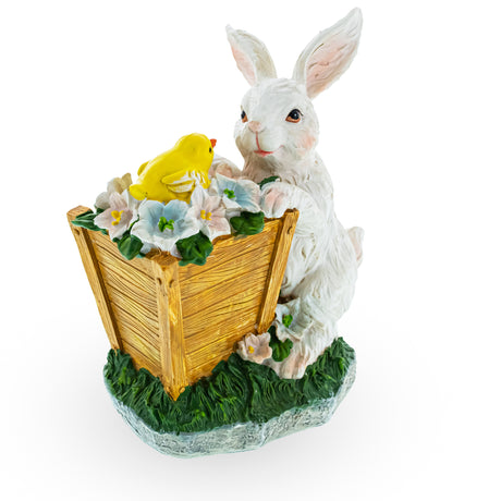Enchanted Bunny and Chick Amidst Blooms Figurine in Multi color,  shape