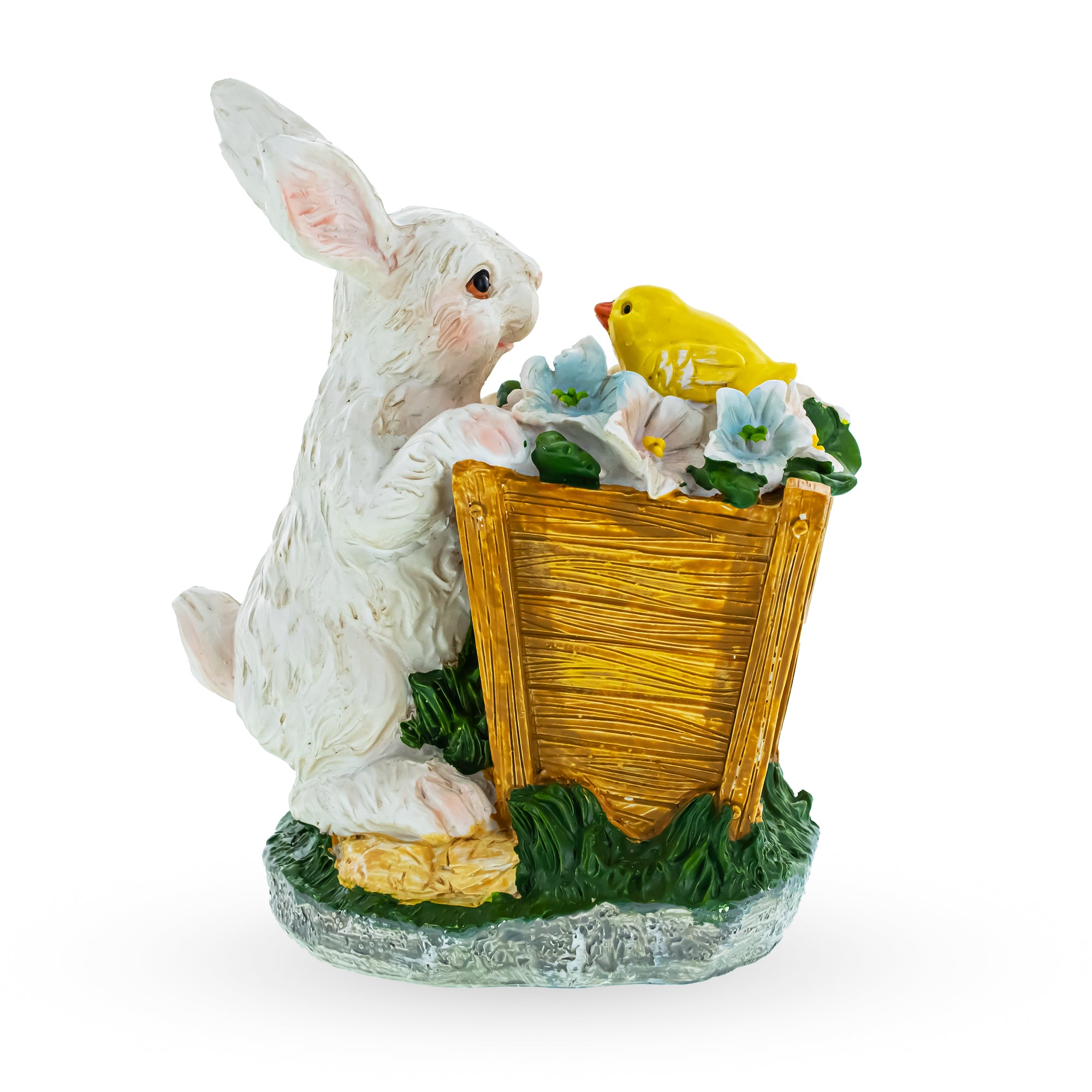 Enchanted Bunny and Chick Amidst Blooms FigurineChina , dimensions in inches: 7 x 5.6 x 3.8