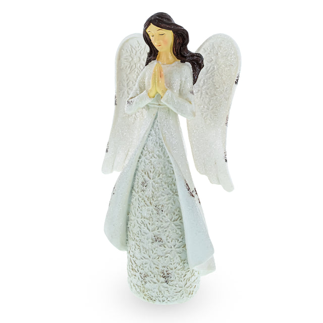 Serene Praying Angel in Snowflakes Dress Figurine in Multi color