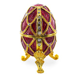 Golden Trellis Crimson Enamel Royal Inspired Imperial Metal Easter Egg 4 Inches in Red color Oval