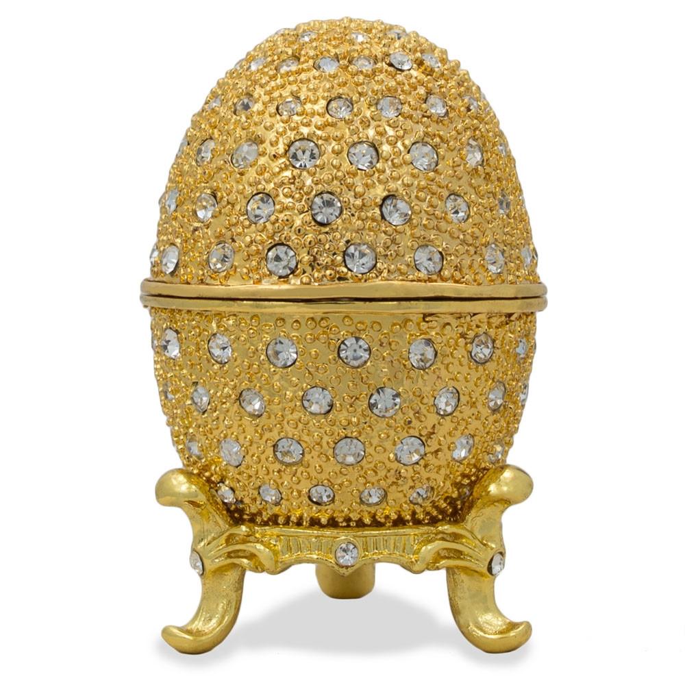 200 Crystals Gold Enamel Royal Inspired Metal Easter Egg 2.5 Inches in Gold color, Oval shape