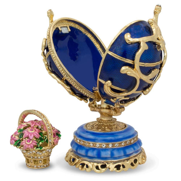 1890 Spring Flowers in Blue Royal Egg in Blue color, Oval shape