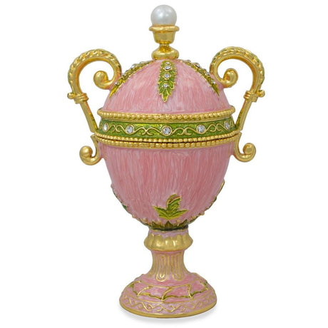 Pink Amphora Enameled Royal Inspired Imperial Metal Easter Egg Figurine 5.5 Inches in Pink color, Oval shape