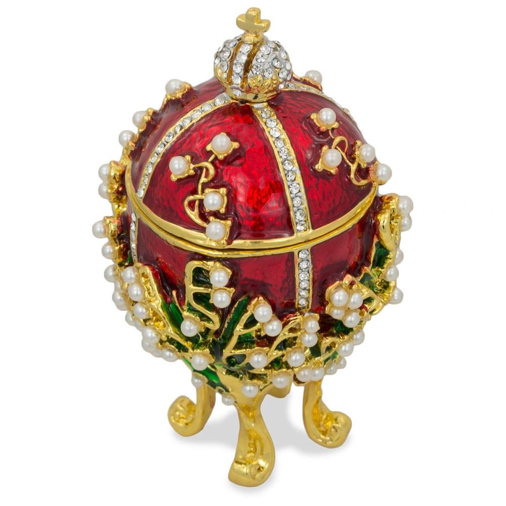 1898 Lilies of the Valley Royal Imperial Metal Easter Egg 3.5 InchesCzech Republic , dimensions in inches: 3.5 x 4.31 x 2.77