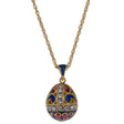 Gold Tone 22 Crystal Brass Blue Royal Egg Pendant Necklace in Blue color, Oval shape