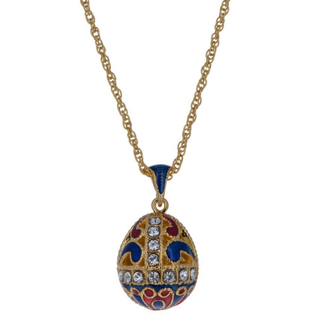 Gold Tone 22 Crystal Brass Blue Royal Egg Pendant Necklace in Blue color Oval