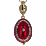 Red Enamel Brass 50 Crystals Triptych Icons Royal Egg Pendant Necklace , dimensions in inches: 20 x 20 x 0.57