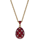 18 Crystals Red Enamel Brass Royal Egg Pendant Necklace 20 Inches in Multi color, Oval shape