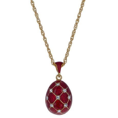 18 Crystals Red Enamel Brass Royal Egg Pendant Necklace 20 Inches in Multi color, Oval shape