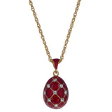 18 Crystals Red Enamel Brass Royal Egg Pendant Necklace 20 Inches in Multi color Oval