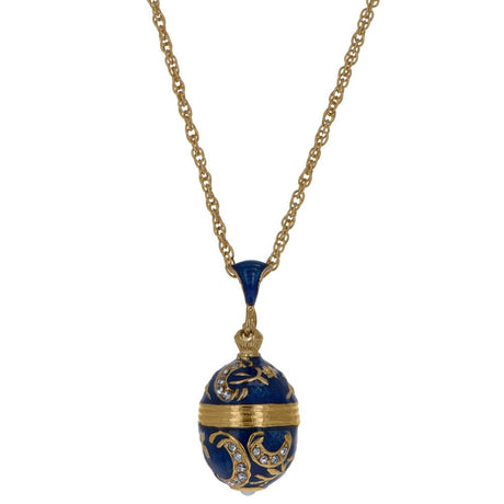 Pewter Blue Enamel 30 Crystals Brass Royal Egg Pendant Necklace 20 Inches in Blue color Oval