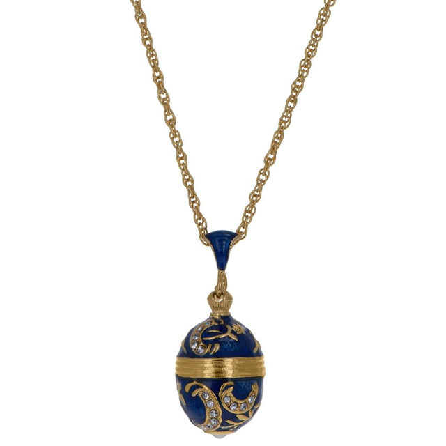 Blue Enamel 30 Crystals Brass Royal Egg Pendant Necklace 20 Inches in Blue color Oval