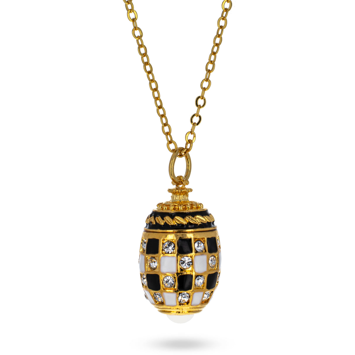 Pewter The Chess Royal Egg Pendant Necklace in Black color Oval