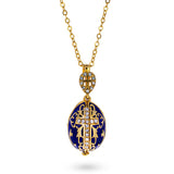 Blue Brass 50 Crystals Triptych Icons Royal Egg Pendant Necklace in Blue color Oval