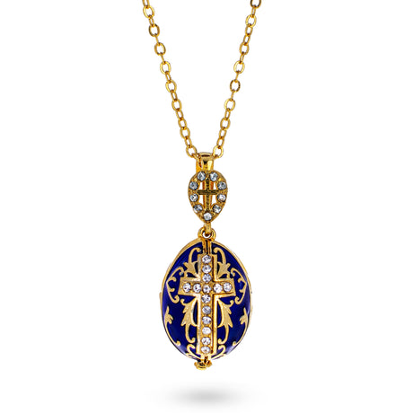 Blue Brass 50 Crystals Triptych Icons Royal Egg Pendant Necklace in Blue color Oval