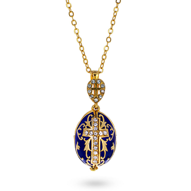 Blue Brass 50 Crystals Triptych Icons Royal Egg Pendant Necklace in Blue color Oval