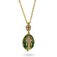 Green Brass 50 Crystals Triptych Icons Royal Egg Pendant Necklace in Green color Oval