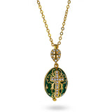 Green Brass 50 Crystals Triptych Icons Royal Egg Pendant Necklace in Green color Oval