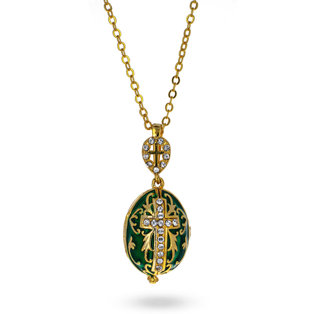 Green Brass 50 Crystals Triptych Icons Royal Egg Pendant Necklace in Green color Oval