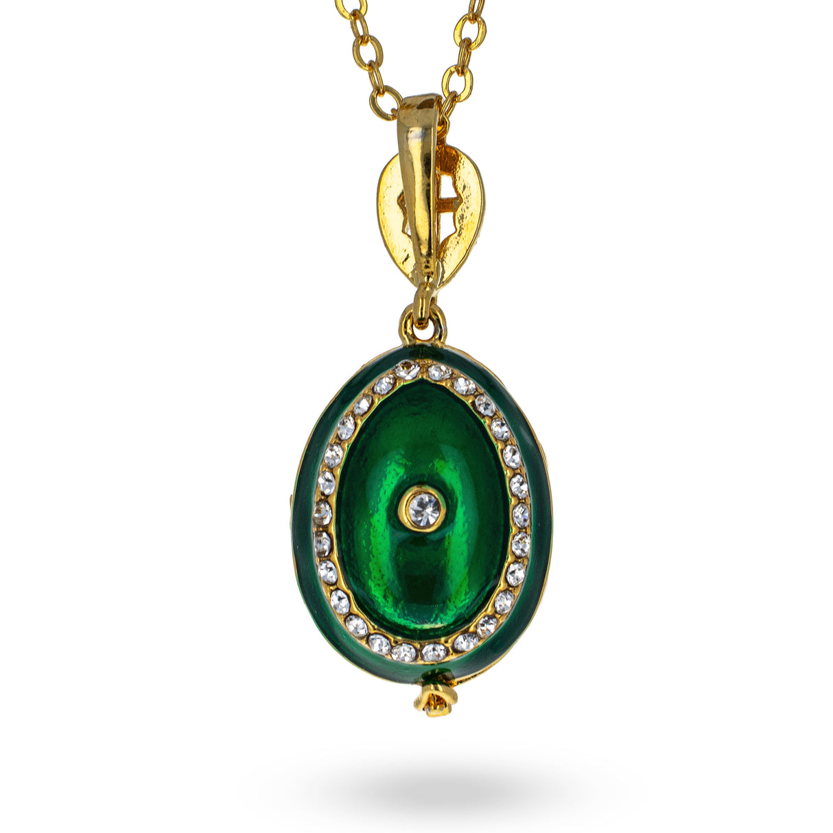 Green Brass 50 Crystals Triptych Icons Royal Egg Pendant Necklace