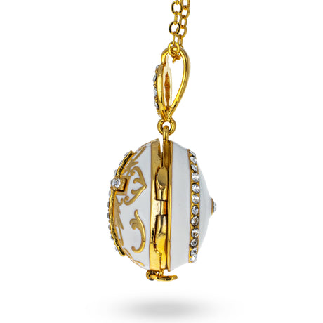 White Brass 50 Crystals Triptych Icons Royal Egg Pendant Necklace , dimensions in inches: 20 x 1.02 x 0.7