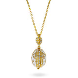 White Brass 50 Crystals Triptych Icons Royal Egg Pendant Necklace in White color Oval