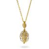White Brass 50 Crystals Triptych Icons Royal Egg Pendant Necklace in White color, Oval shape