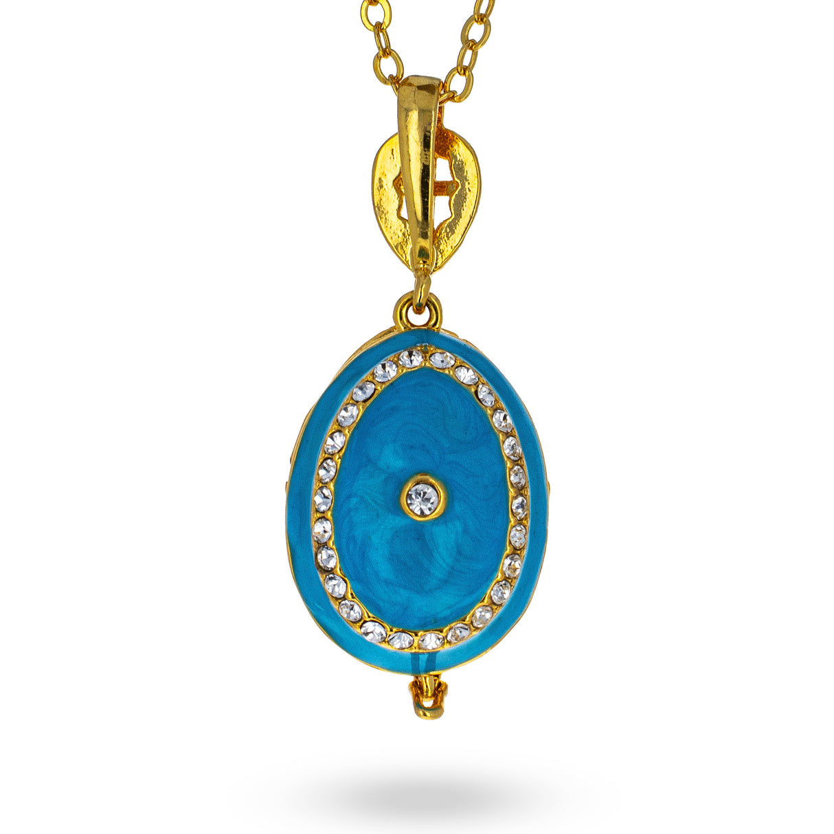 Turquoise Brass 50 Crystals Triptych Icons Royal Egg Pendant Necklace