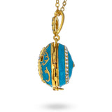 Turquoise Brass 50 Crystals Triptych Icons Royal Egg Pendant Necklace , dimensions in inches: 20 x 1.04 x 0.7