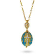 Turquoise Brass 50 Crystals Triptych Icons Royal Egg Pendant Necklace in Blue color Oval